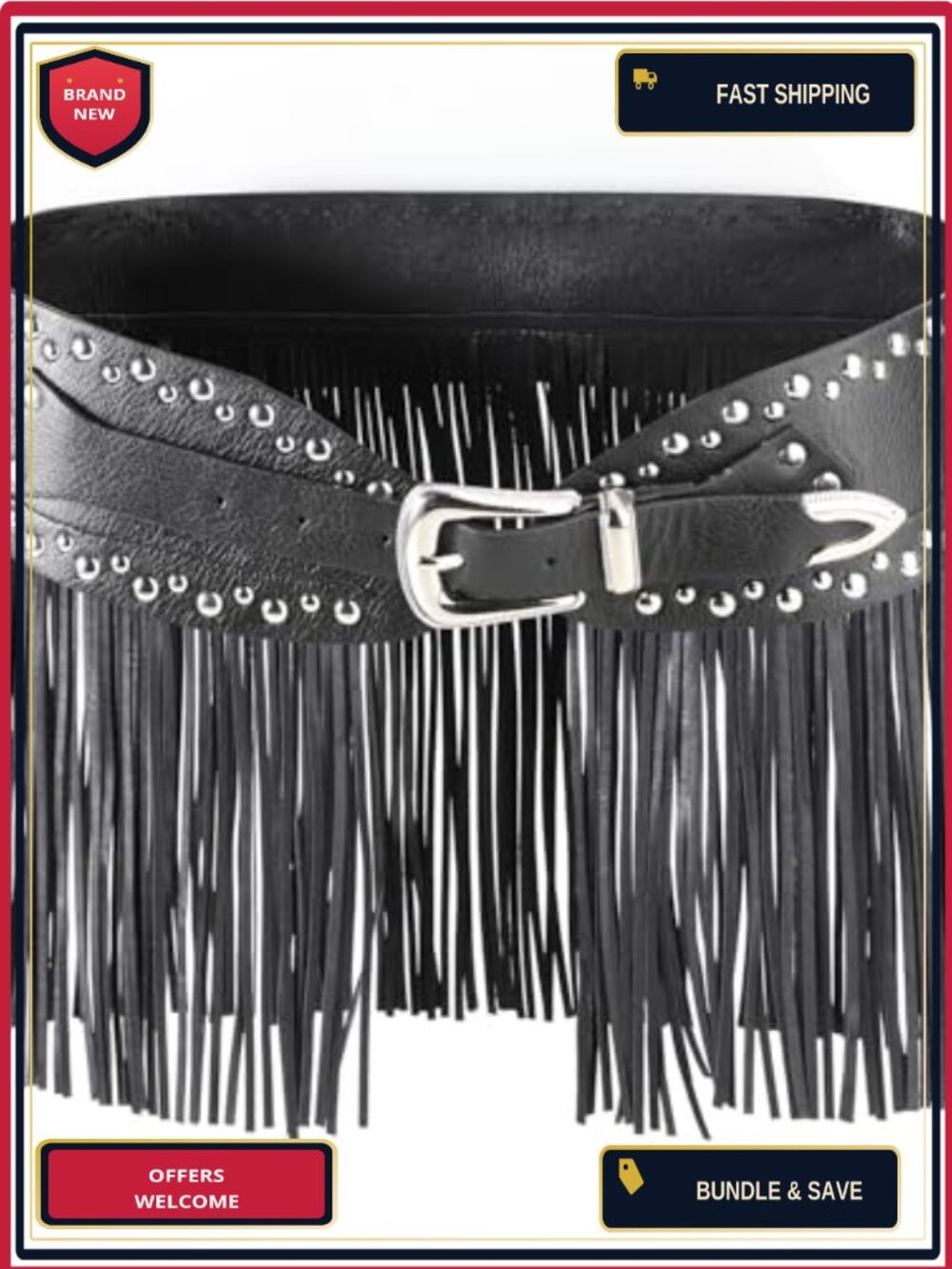 Faux Leather Fringe Tassel Skirt Belt Adjustable Waist Rave Clubwear